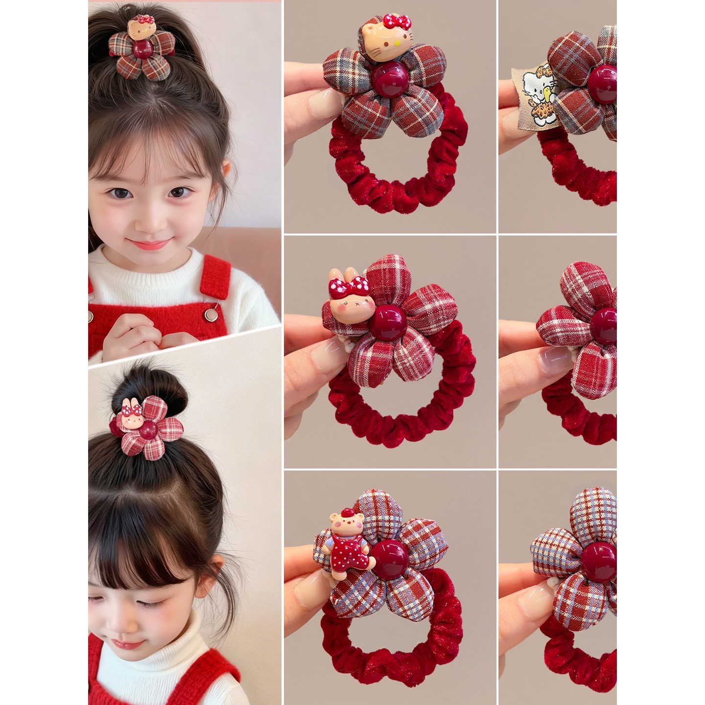 儿童格子花朵发圈女童红色卡通kt猫发绳公主头饰皮筋头绳新年发饰,饰品/流行首饰/时尚饰品新,发饰,淘宝优惠券,粉丝福利购,淘宝优惠卷