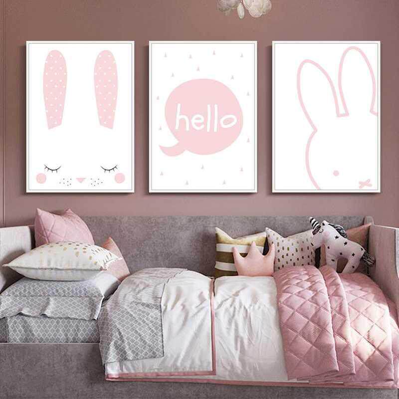 儿童房装饰画卧室墙壁卡通女孩房间挂画公主房孩子粉红色少女壁画