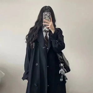 黑色小个子风衣外套女2023秋季新款中长款韩系英伦风chi 穿搭大衣