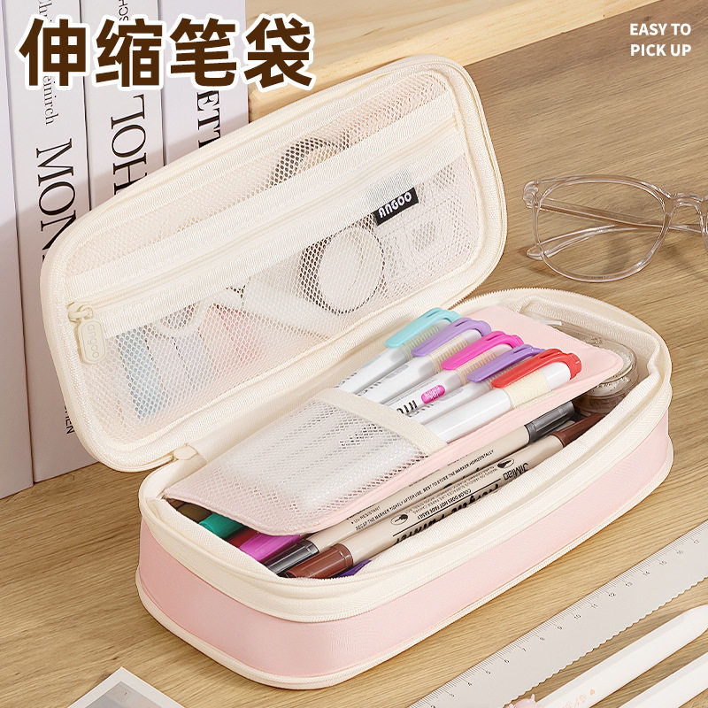 现货多层帆布伸缩笔袋韩