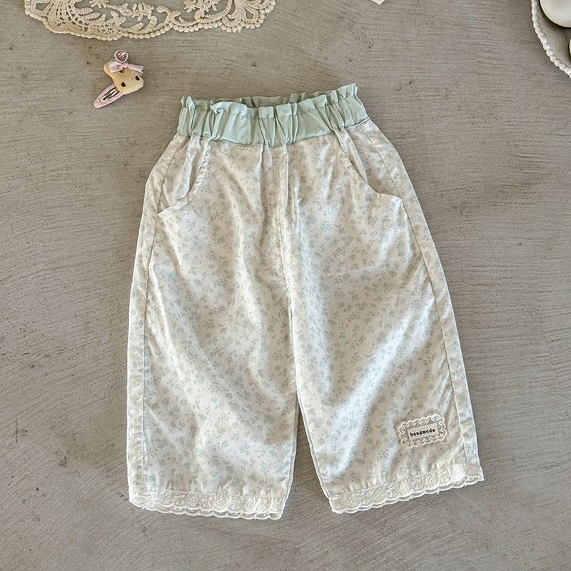 女童裤子夏装薄款2026新款小碎花婴儿防蚊裤女宝束脚裤九分裤 a类