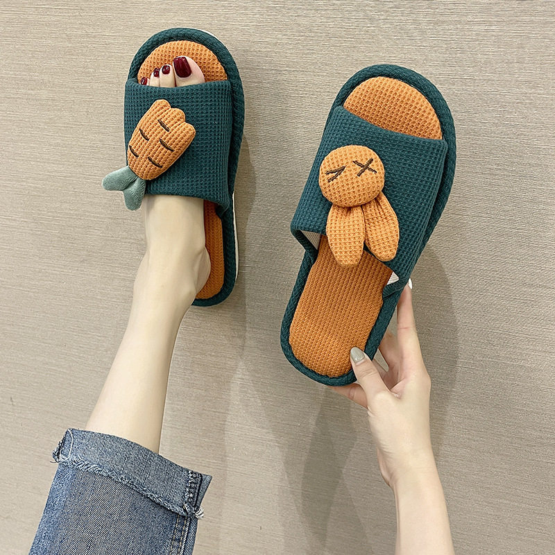 亚麻拖鞋女春秋家用室内