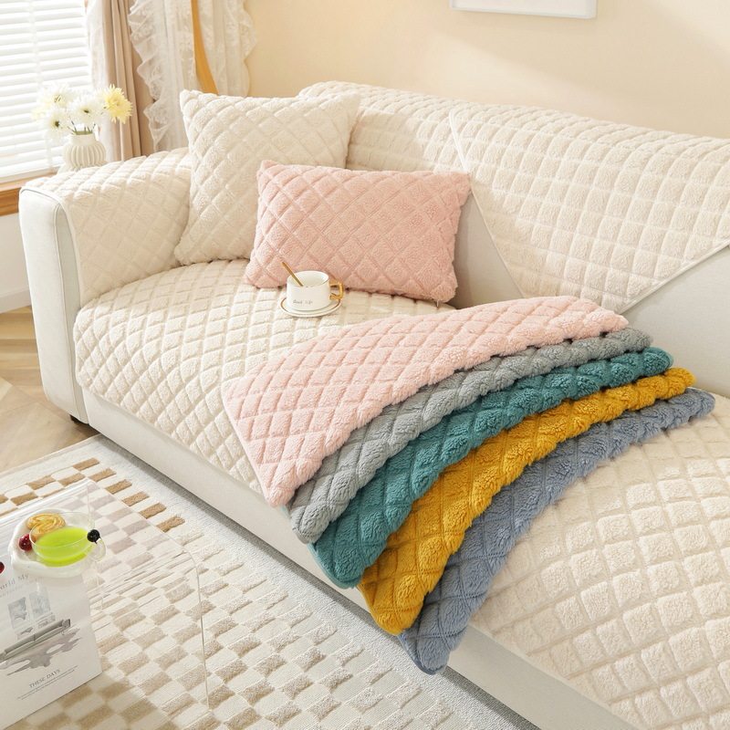 冬季羊羔绒沙发垫加厚毛绒坐垫子防滑皮沙发套罩温暖北欧简约通用