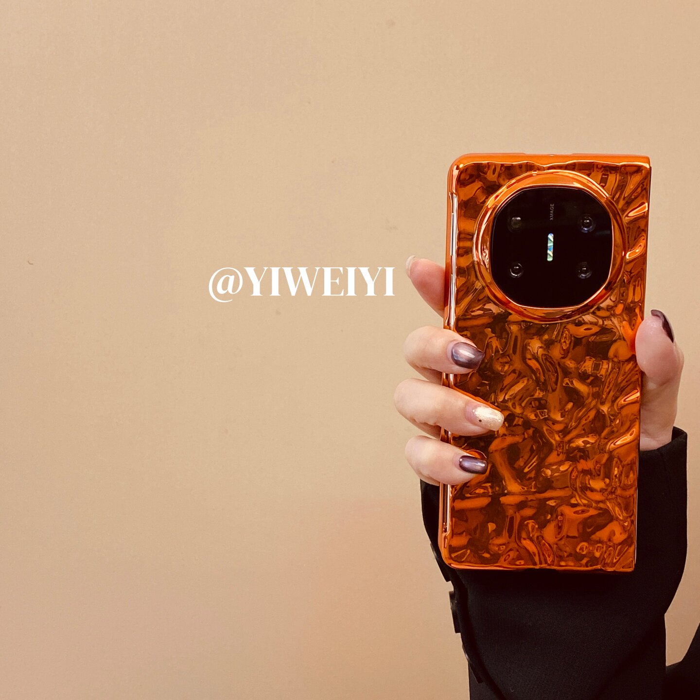 适用于华为手机壳折叠屏橙色褶皱