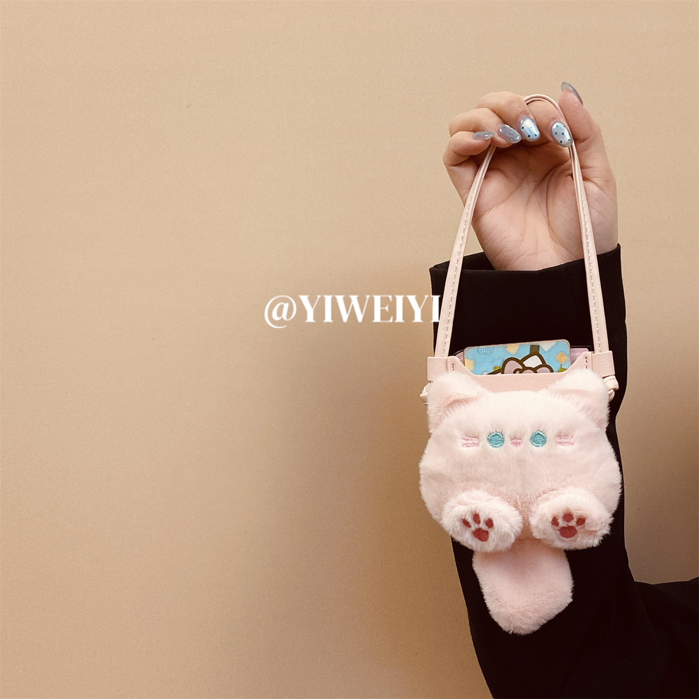 荣耀折叠毛绒猫咪粉色卡包手机壳