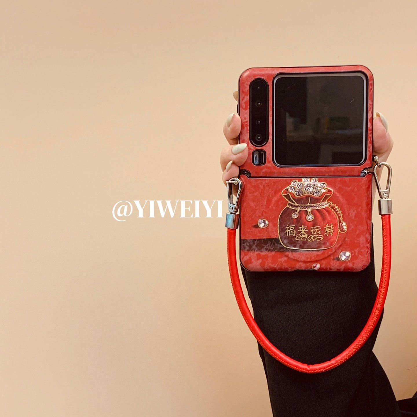 依维意 适用于华为purax手机壳pocket2喜庆折叠屏红皮纹Razr60Pro福袋福来运转OPPOFindN3Flip皮质手提绳防摔,3C数码配件,手机保护套/壳,淘宝优惠券,粉丝福利购,淘宝优惠卷