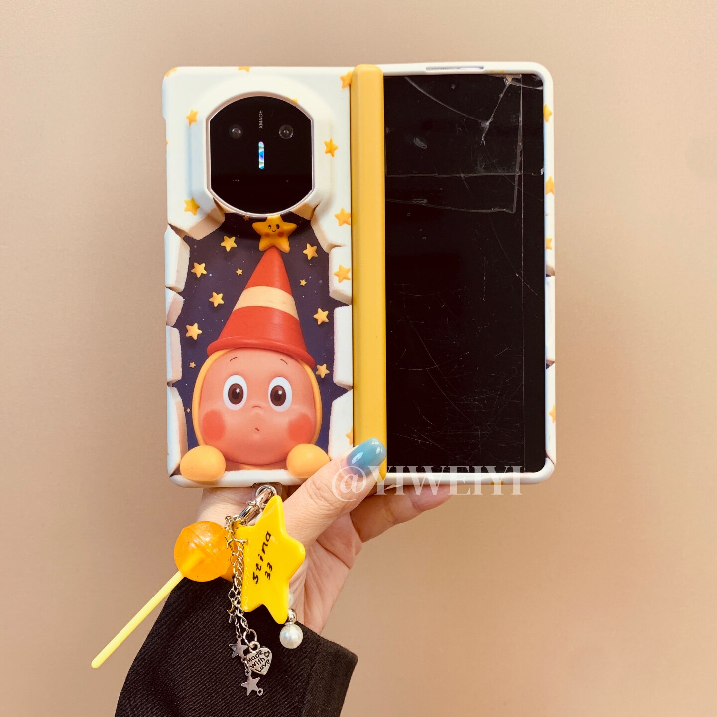 依维意 ins可爱星星公仔适用于华为MateX7手机壳大阔折叠屏x3典藏版韩系趣味X6全包肤感新款棒棒糖挂件创意x5