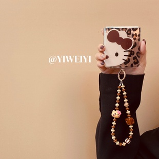 依维意 ZFlip7防摔手链荣耀MagicVFlip2 适用于小米MIXFlip2折叠手机壳华为Pocket2创意锡纸纹豹纹kitty猫新款