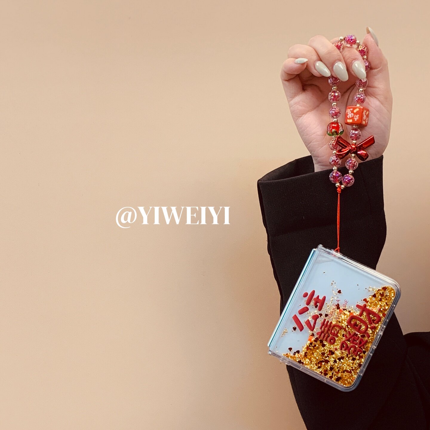 依维意 适用于荣耀magicvflip手机壳pocket2创意折叠屏ins风zflip7fe流苏闪粉公主请发财mixflip粉透珠手链
