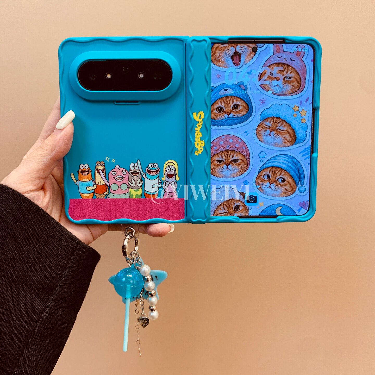 依维意 蓝色比奇堡居民适用于华为Puraxmax手机壳大阔折叠屏韩系PX2可爱全包波浪边小清新棒棒糖挂件新款防摔