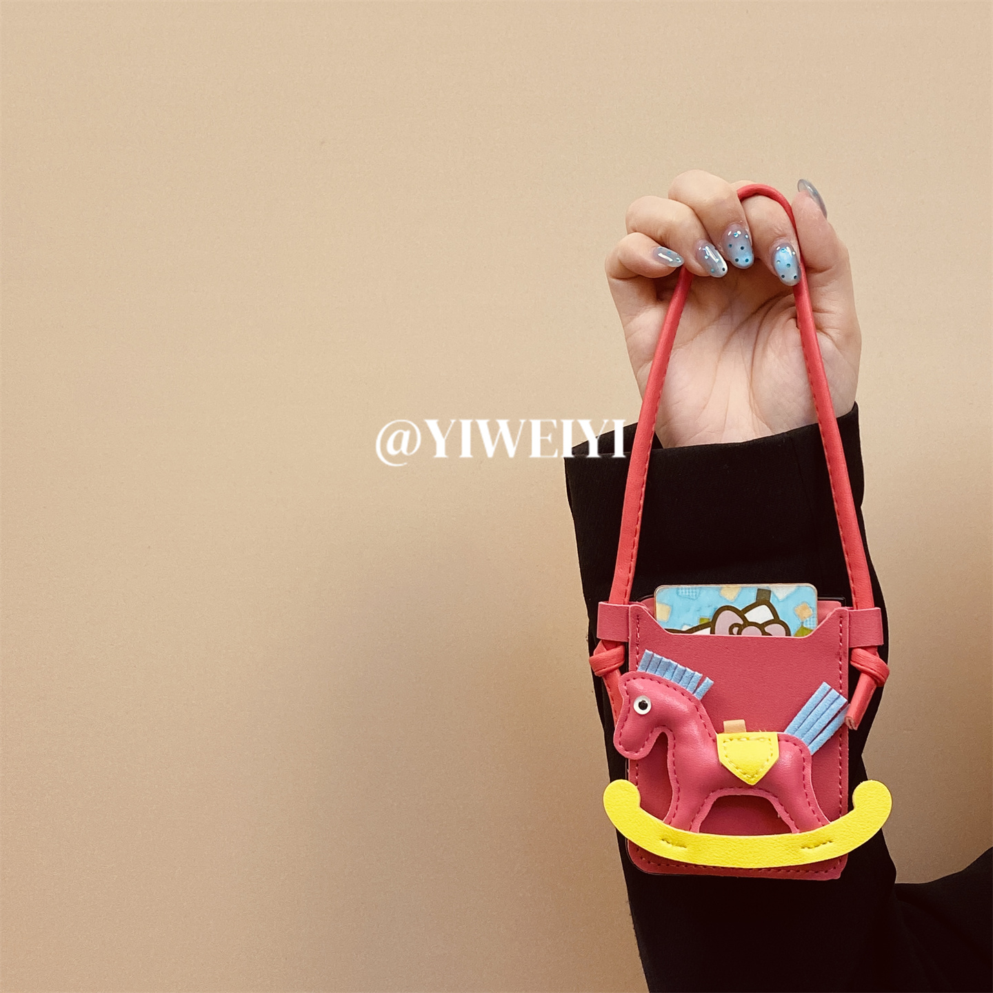 华为折叠玫红马上有钱卡包手机壳