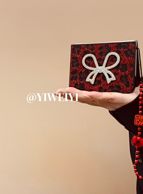 依维意 适用于荣耀magicvflip2手机壳pocket2酒红毛绒豹纹折叠屏novaflip闪钻蝴蝶结oppofindn3flip串珠挂绳