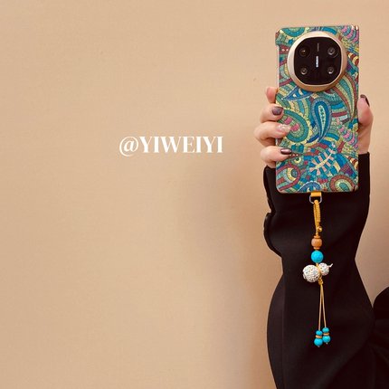 依维意 适用于华为matex7手机壳编织福字葫芦X6折叠屏MateX5双中轴腰果花绿色秋冬新款MateX3典藏版复古风