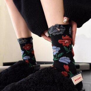 秋天的味道！这个配色真的太适合秋天了！满满的秋天感复古袜子女