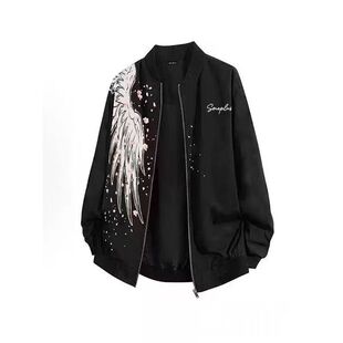 2025年新款精神小伙霸气外套男女满天星美式高街樱花翅膀夹克外套