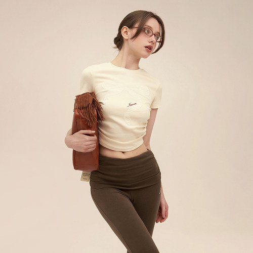 NNOVA24SU蕾丝贴布蝴蝶结短袖