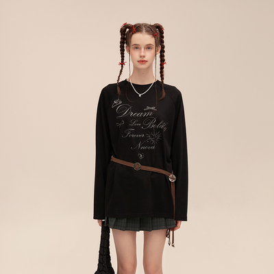 NNOVA美式宽松慵懒趣味印花长袖T