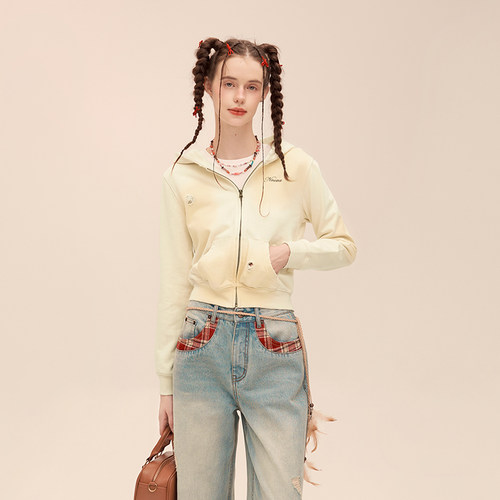 NNOVA24AU喷色破洞做旧拉链卫衣