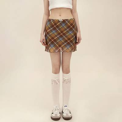 网纱拼接高腰花边包臀半裙