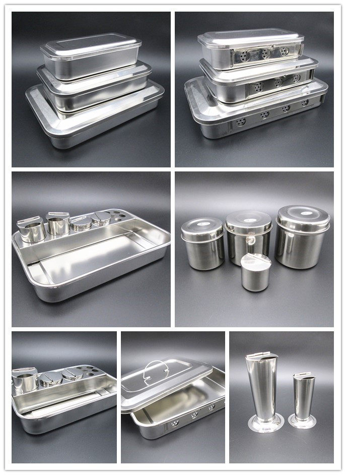 牙科带盖方盘有孔治疗盘不锈钢棉花缸镊子桶消毒盘膏药缸包邮