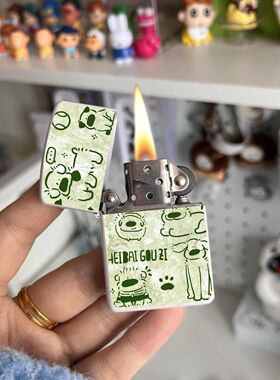 绿色小狗煤油打火机可爱ins防风女生送男友砂轮金属高颜值新款潮