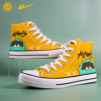 Kéo lại đôi giày vẽ tay cao 2019 giúp Sesame Street KAWS nam và nữ tân trang lại graffiti cô gái giày vải thủy triều giày thể thao - Plimsolls giày the thao nữ sneaker