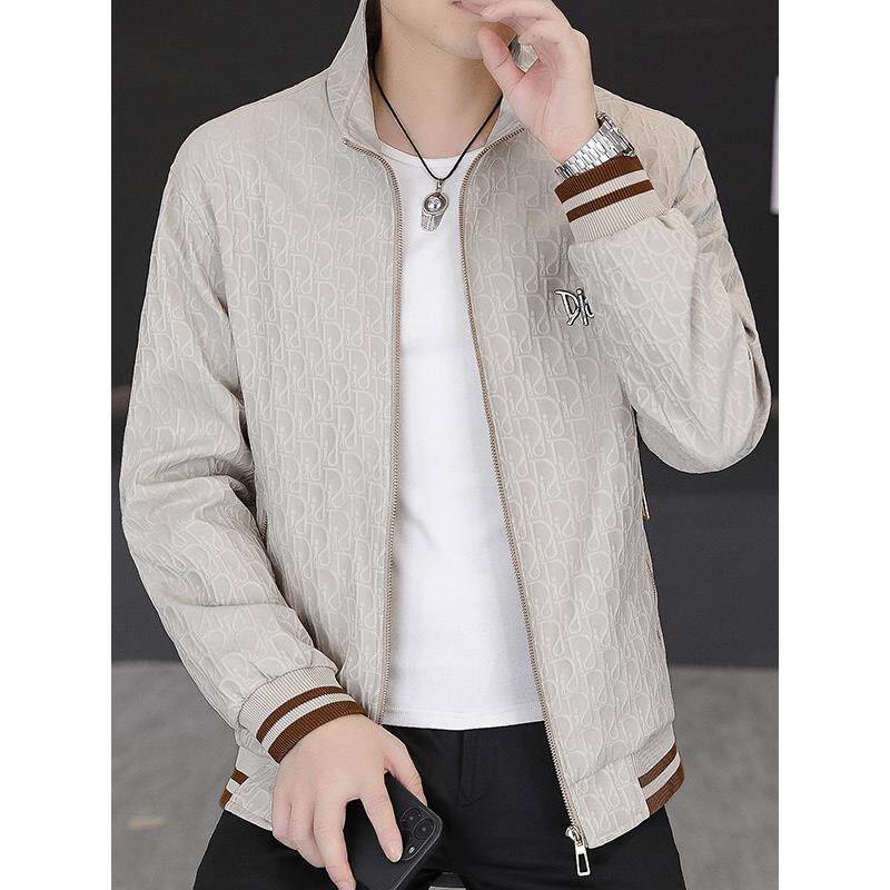 高品质休闲男士外套春秋季2025新款潮流印花修身百搭帅气立领夹克