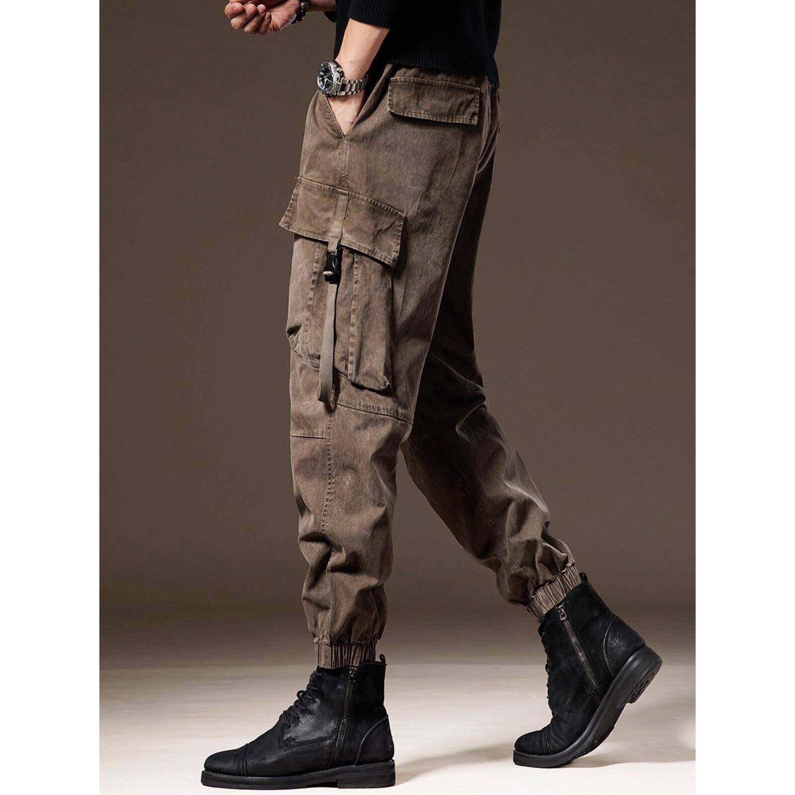 高端秋季新款立体多口袋工装裤男潮牌美式覆古束脚宽松休闲裤子男