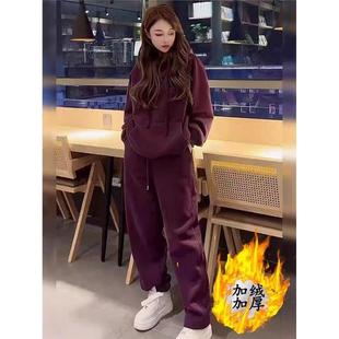香港加绒加厚运动服套装女冬季2025新款时尚高级感卫衣卫裤两件套