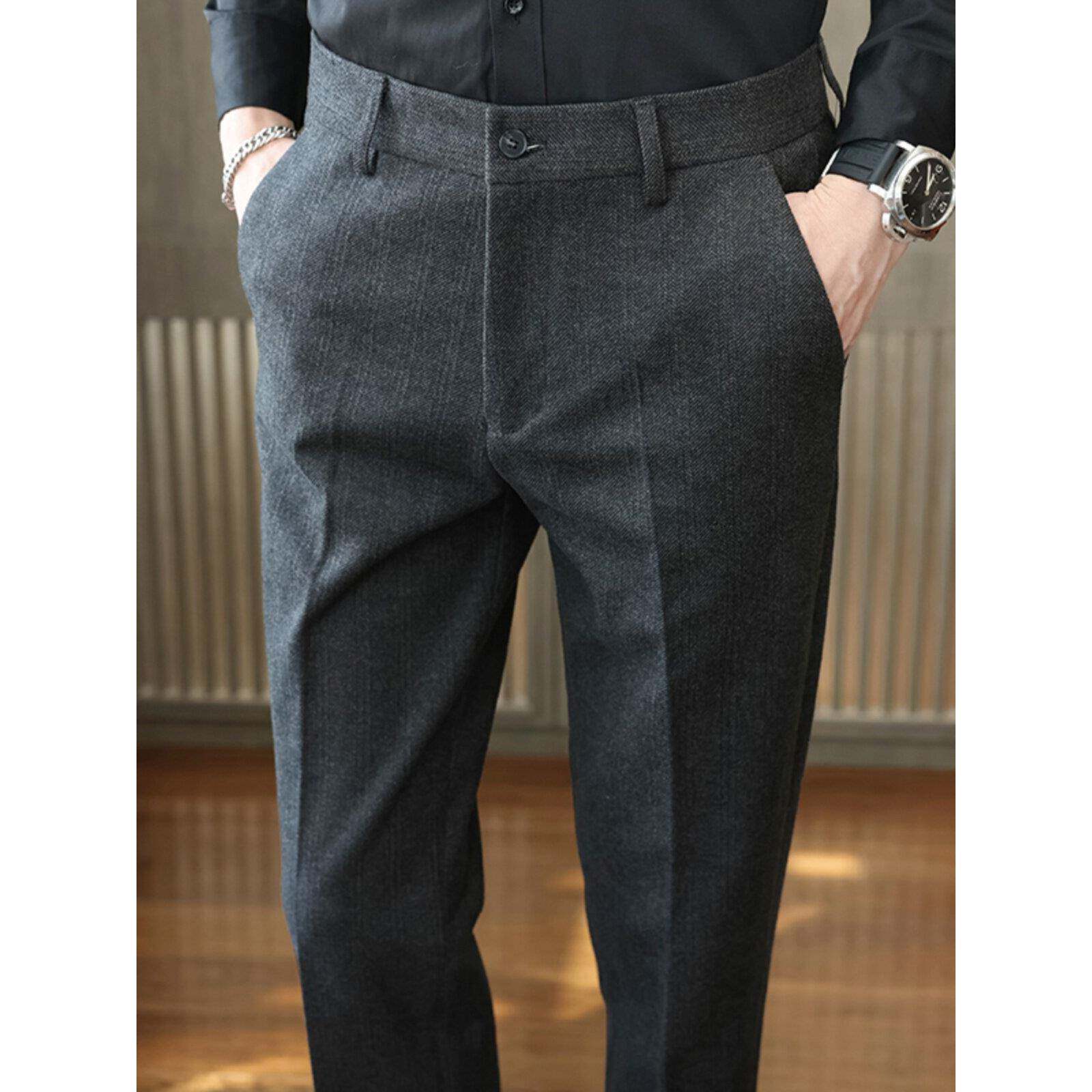 高端毛呢西裤男秋冬新款韩版修身加厚磨毛小脚长裤商务休闲西装裤