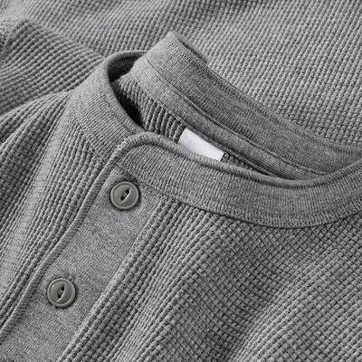 男士长袖t恤春秋款重磅美式100%纯棉卫衣男女亨利领华夫格打底衫