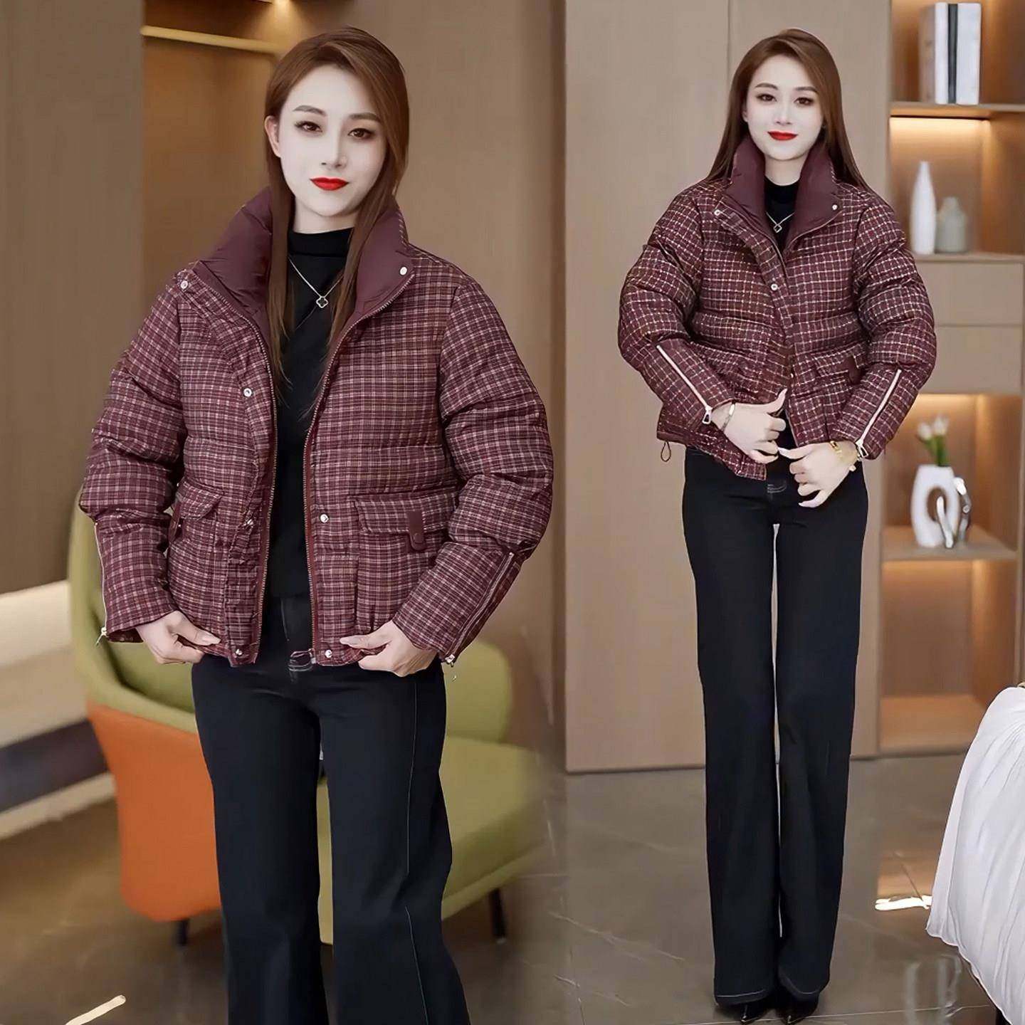 香港代购时尚格纹棉服女冬季新款立领拉链短棉袄外套通勤保暖棉衣,女装/女士精品,短外套,淘宝优惠券,粉丝福利购,淘宝优惠卷