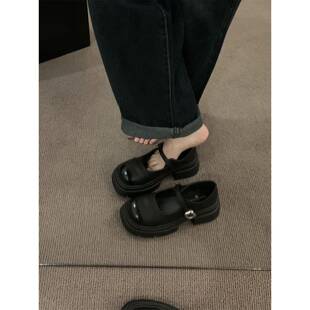 潮牌法式覆古厚底玛丽珍单鞋乐福鞋春秋小众高级感小皮鞋女鞋黑色