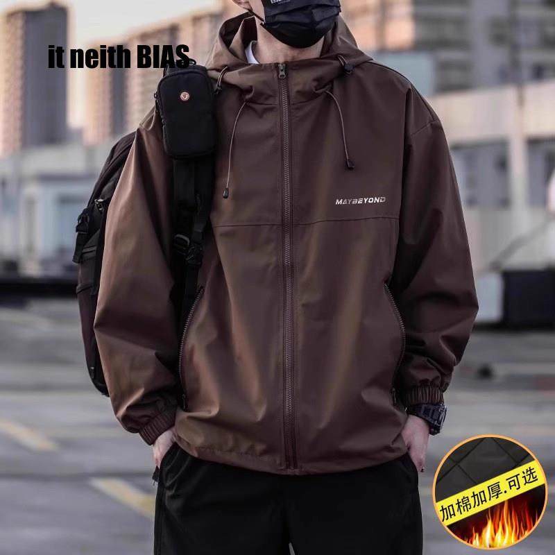 it neith BIAS春秋外套男户外宽松防水连帽防风工装夹克保暖棉服