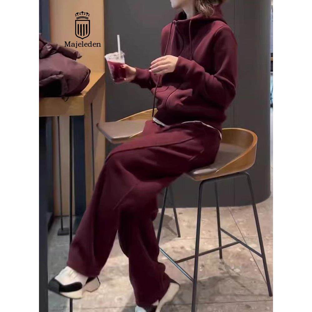 正品2025秋冬新款安可拉红加绒加厚卫衣套装女休闲时尚运动服两件