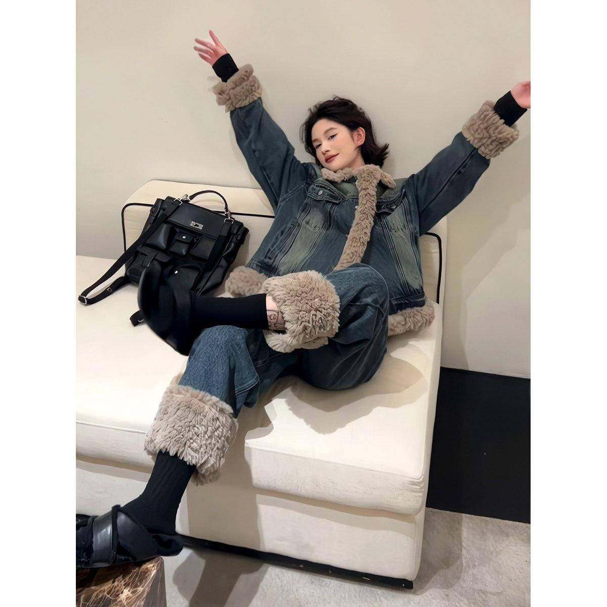 香港冬季设计感小众韩版宽松女士百搭小香风牛仔外套长裤两件套装,女装/女士精品,时尚套装,淘宝优惠券,粉丝福利购,淘宝优惠卷