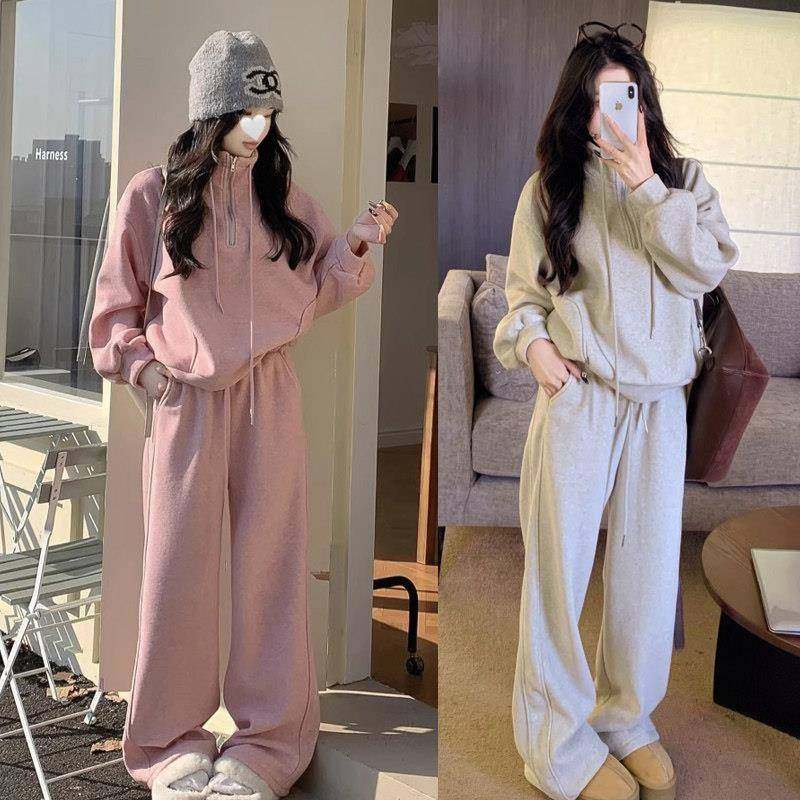 欧洲站休闲运动套装女卫衣加绒冬季时尚洋气显瘦港风阔腿裤两件套,女装/女士精品,休闲运动套装,淘宝优惠券,粉丝福利购,淘宝优惠卷