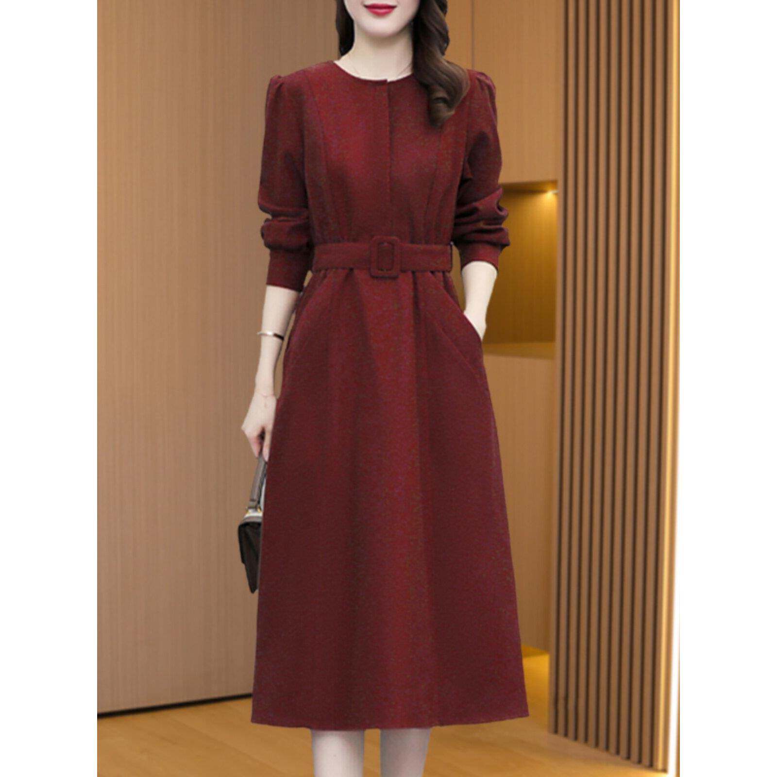 Ocnltiy春秋女装红色连衣裙喜婆婆婚宴装年轻喜妈妈礼服高贵旗袍