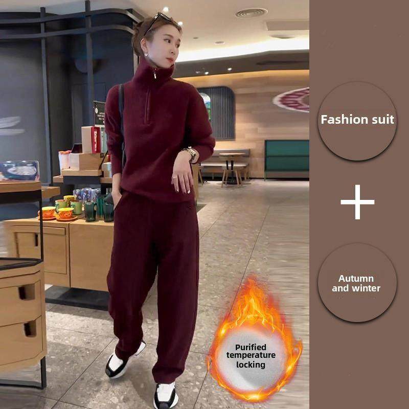 香港冬季减龄天鹅绒加厚红色运动衫套装女装针织运动衫运动裤运动,女装/女士精品,休闲运动套装,淘宝优惠券,粉丝福利购,淘宝优惠卷