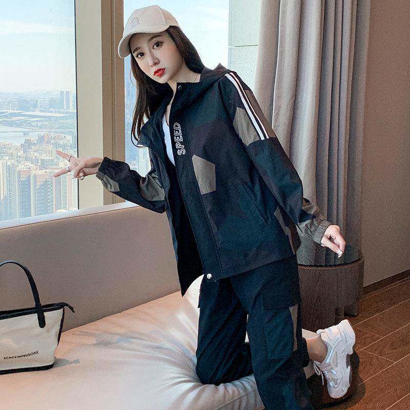 潮牌休闲运动服套装女2025年春秋新款时尚迷彩宽松洋气减龄两件套