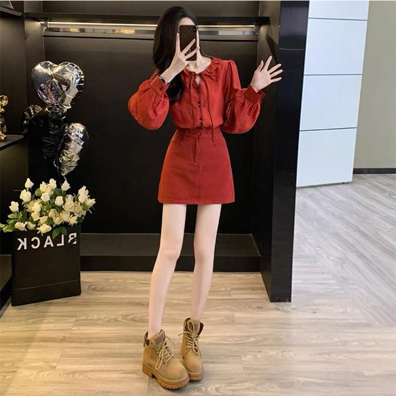 欧洲站多巴胺休闲运动套装裙女2025新款春夏时尚衬衫牛仔半身裙子