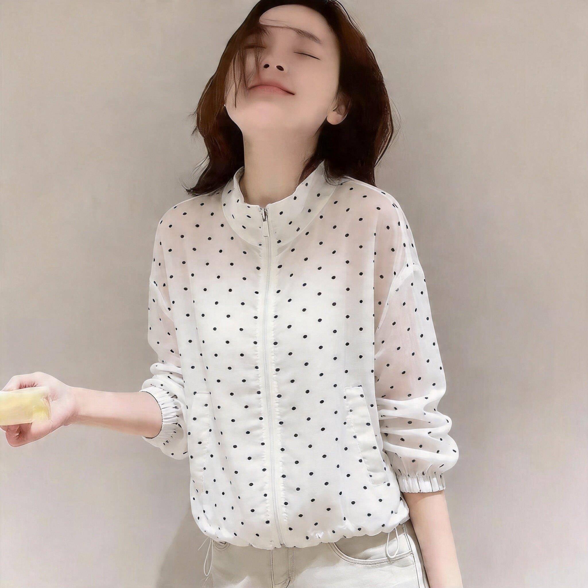 2026夏季新款韩版甜美波点长袖衬衫女薄款小个子休闲短外套防晒衣