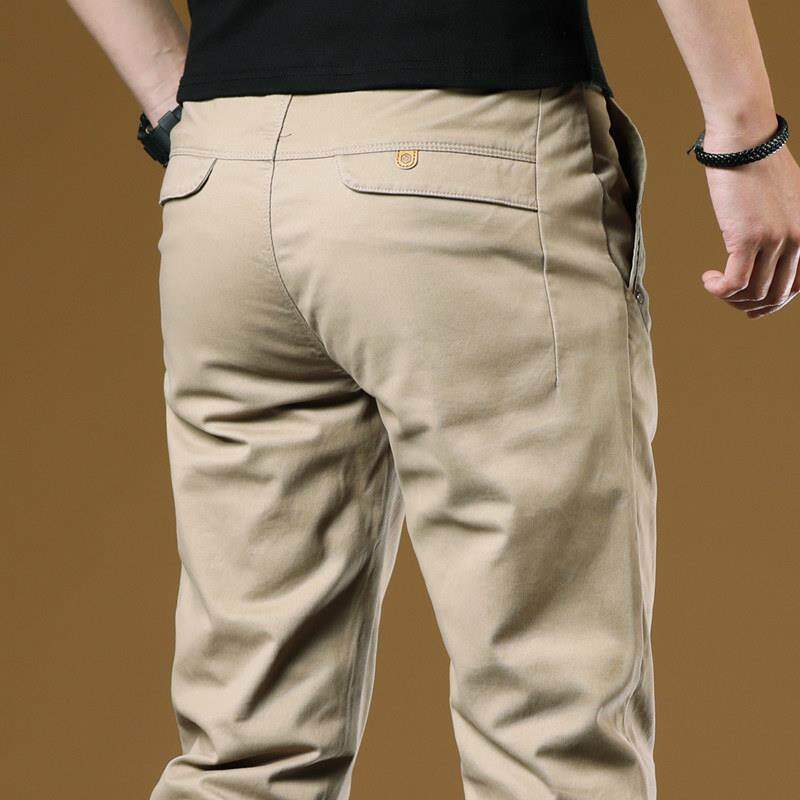 GM新潮 卡其色休闲裤男秋冬款高端潮牌直筒商务长裤男士修身裤子y