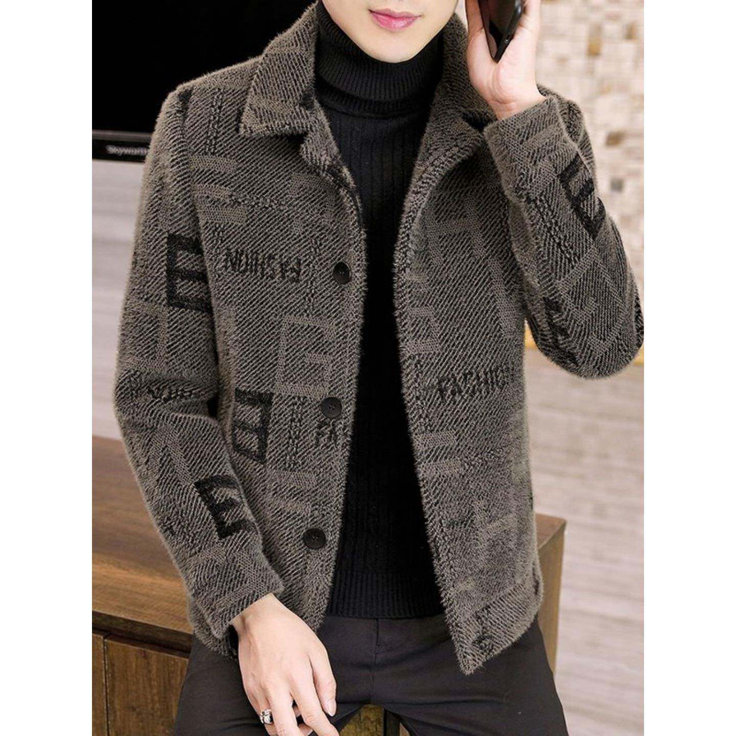 羊绒毛呢外套男冬季新款高端加棉加厚修身短款男士翻领呢子大衣潮