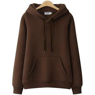 潮牌棕色卫衣女加绒加厚2024秋冬季新款韩版连帽大码长袖宽松上衣