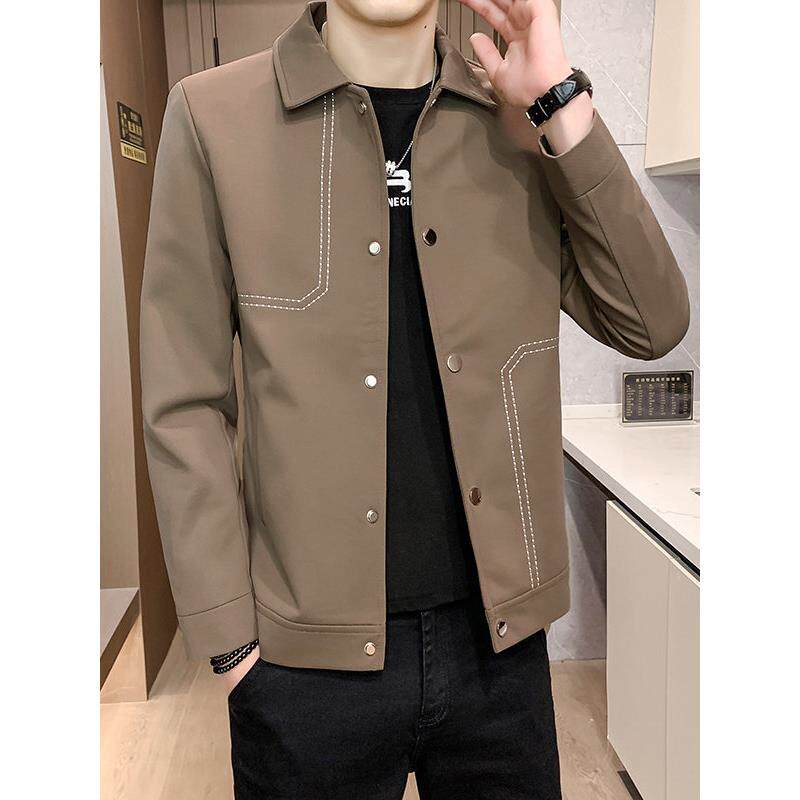 高端轻奢夹克外套男秋冬新款翻领休闲男士韩版潮流修身轻熟风男装