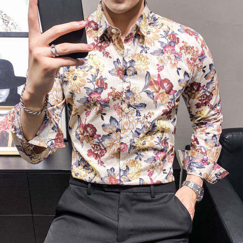 夏季高级感男士印花衬衫韩版中国风潮流百搭复古商务休闲短袖衬衫
