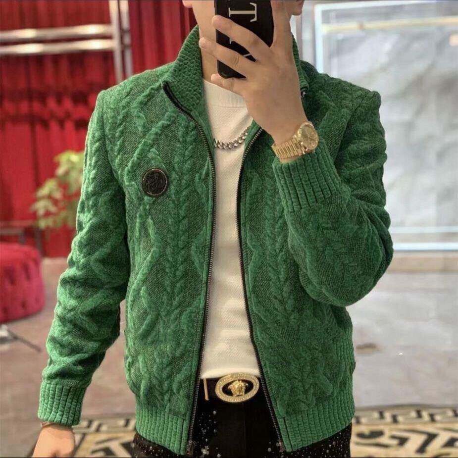 香港JNZA立领针织开衫夹克男士冬季新款青年百搭修身高档男士外套