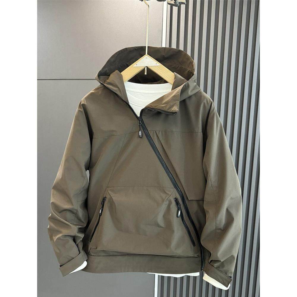 MAROLIO~强烈推荐！潮牌宽松大口袋连帽外套男简约百搭纯色冲锋衣