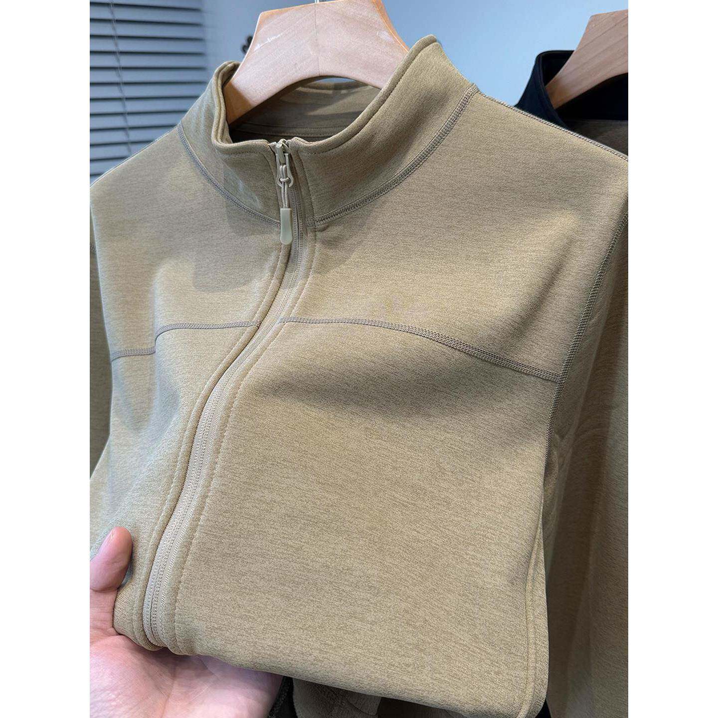 Mostarsea~奥利绒纯色运动卫衣男秋冬季加绒加厚休闲立领开衫外套